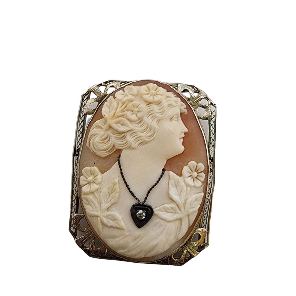 Antique Victorian 14kt Gold Diamond Stunning Cameo Brooch Pendant (A5283)